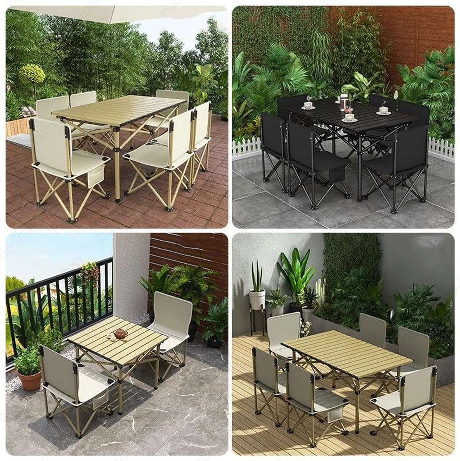 Aluminum Folding Chair Portable Camping Folding Chairs and Tables Set, with Carrying Bag, Camping Table, Fold up Lightweight, Portable Roll up Aluminum Table (B 120cm with 6 Chairs)