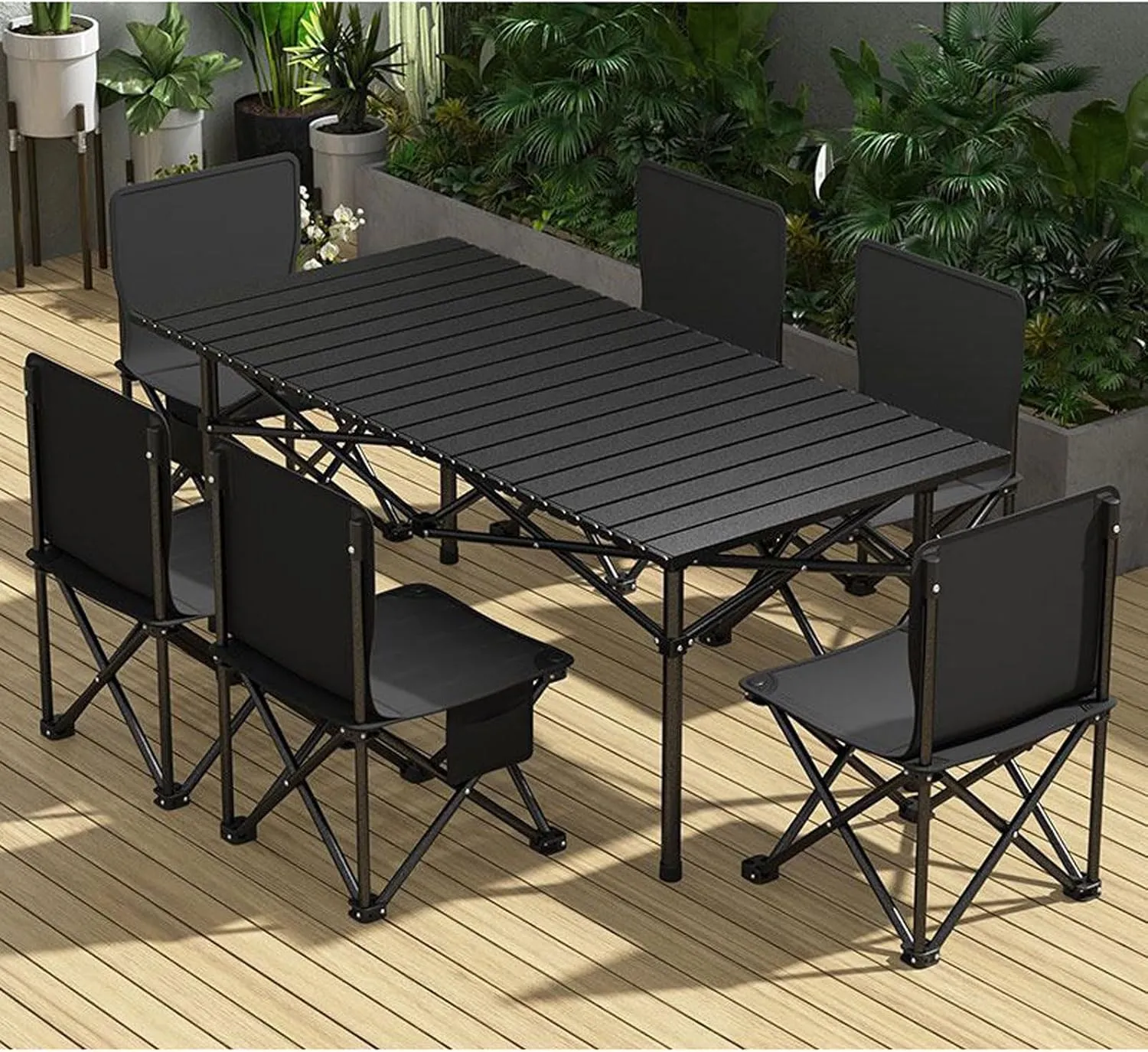 Aluminum Folding Chair Portable Camping Folding Chairs and Tables Set, with Carrying Bag, Camping Table, Fold up Lightweight, Portable Roll up Aluminum Table (B 120cm with 6 Chairs)