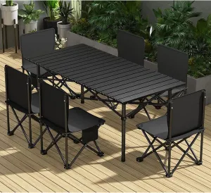 Aluminum Folding Chair Portable Camping Folding Chairs and Tables Set, with Carrying Bag, Camping Table, Fold up Lightweight, Portable Roll up Aluminum Table (B 120cm with 6 Chairs)