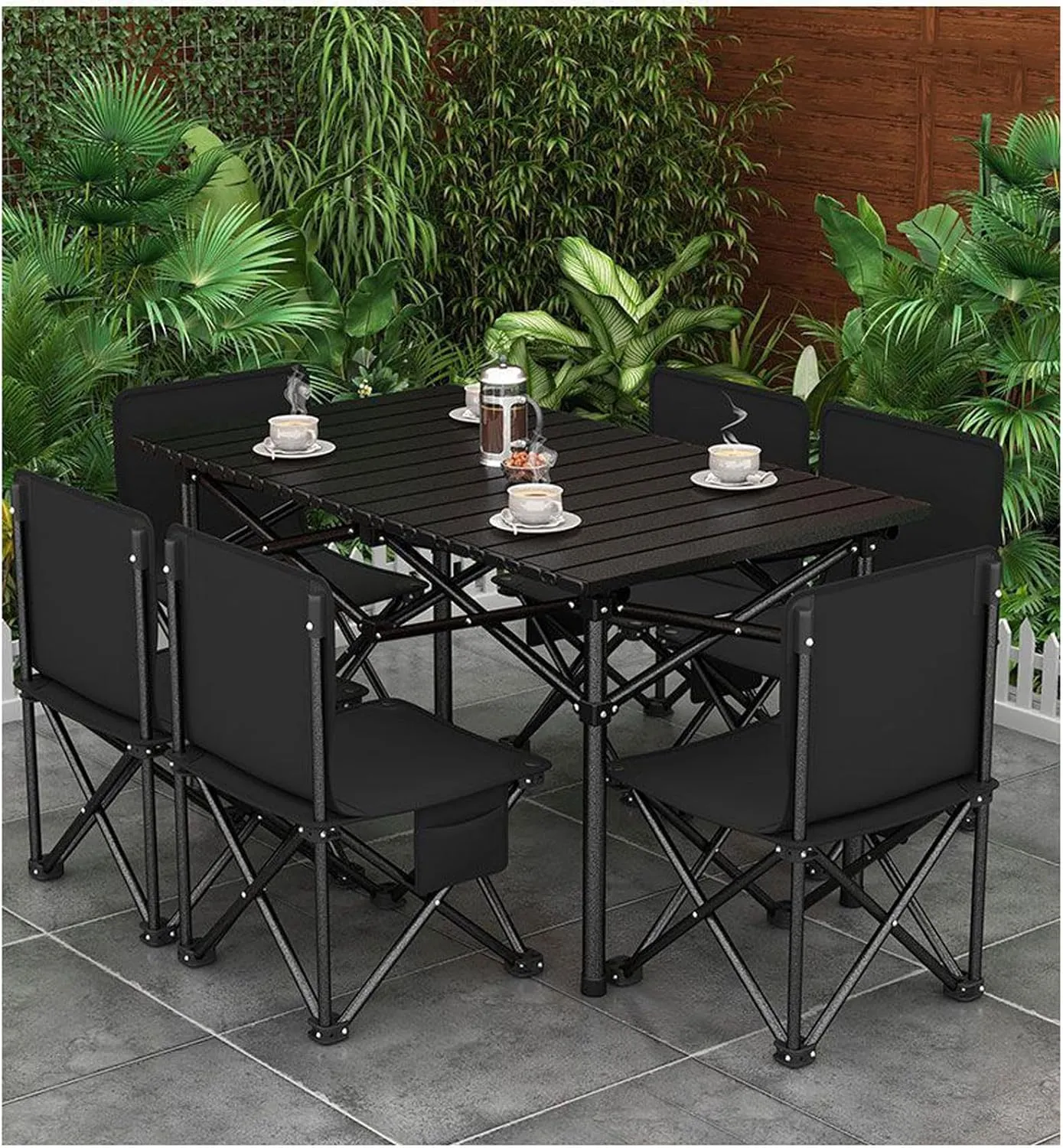 Aluminum Folding Chair Portable Camping Folding Chairs and Tables Set, with Carrying Bag, Camping Table, Fold up Lightweight, Portable Roll up Aluminum Table (B 120cm with 6 Chairs)