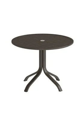 Aluminum Slat 36" Round KD Pedestal Dining Table With Umbrella Hole by Tropitone