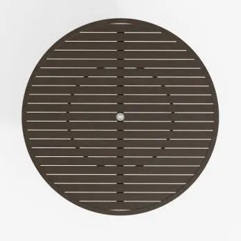 Aluminum Slat 36" Round KD Pedestal Dining Table With Umbrella Hole by Tropitone