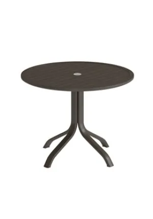 Aluminum Slat 36" Round KD Pedestal Dining Table With Umbrella Hole by Tropitone