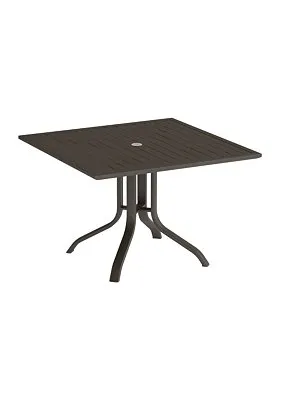 Aluminum Slat 42" Square KD Pedestal Dining Table With Umbrella Hole by Tropitone