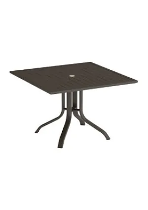 Aluminum Slat 42" Square KD Pedestal Dining Table With Umbrella Hole by Tropitone