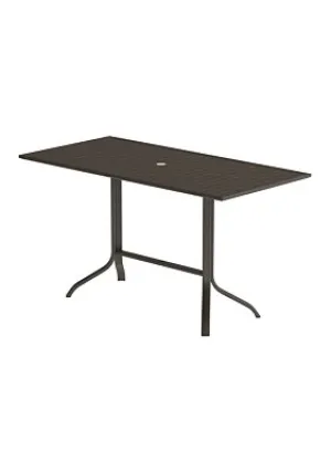 Aluminum Slat 72" x 36" Rectangular KD Pedestal Bar Table with Umbrella Hole by Tropitone