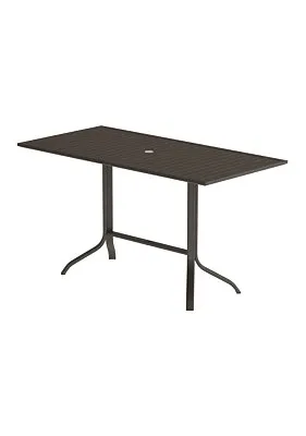 Aluminum Slat 72" x 36" Rectangular KD Pedestal Bar Table with Umbrella Hole by Tropitone