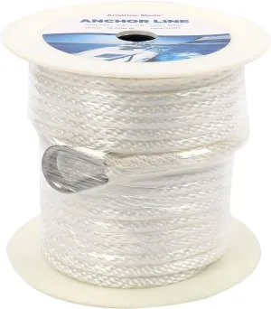 Amarine Made Anchor Rope 3/8 Inch 150FT Premium Solid Braid MFP Anchor Line Braided Line with Thimble-800kg Breaking Strength (White, 150ft)
