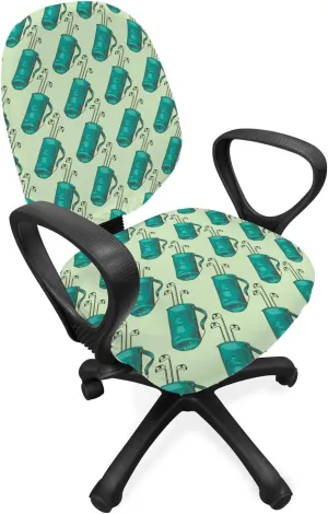 Ambesonne Golf Office Chair Slipcover, Clubs in a Bag with Shoulder Straps Modern Sports Hobby Illustration, Protective Stretch Decorative Fabric Cover, Turquoise and Pale Green