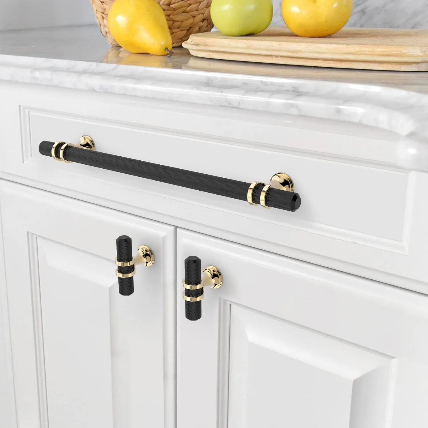 Amerdeco 10 Pack Knurled Matte Black Cabinet Pulls 7.5 Inch Hole Center Kitchen Cabinet Handles for Drawer Dresser, Cupboard and Wardrobe ZH0025