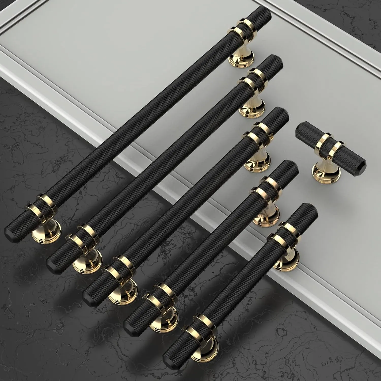 Amerdeco 10 Pack Knurled Matte Black Cabinet Pulls 7.5 Inch Hole Center Kitchen Cabinet Handles for Drawer Dresser, Cupboard and Wardrobe ZH0025