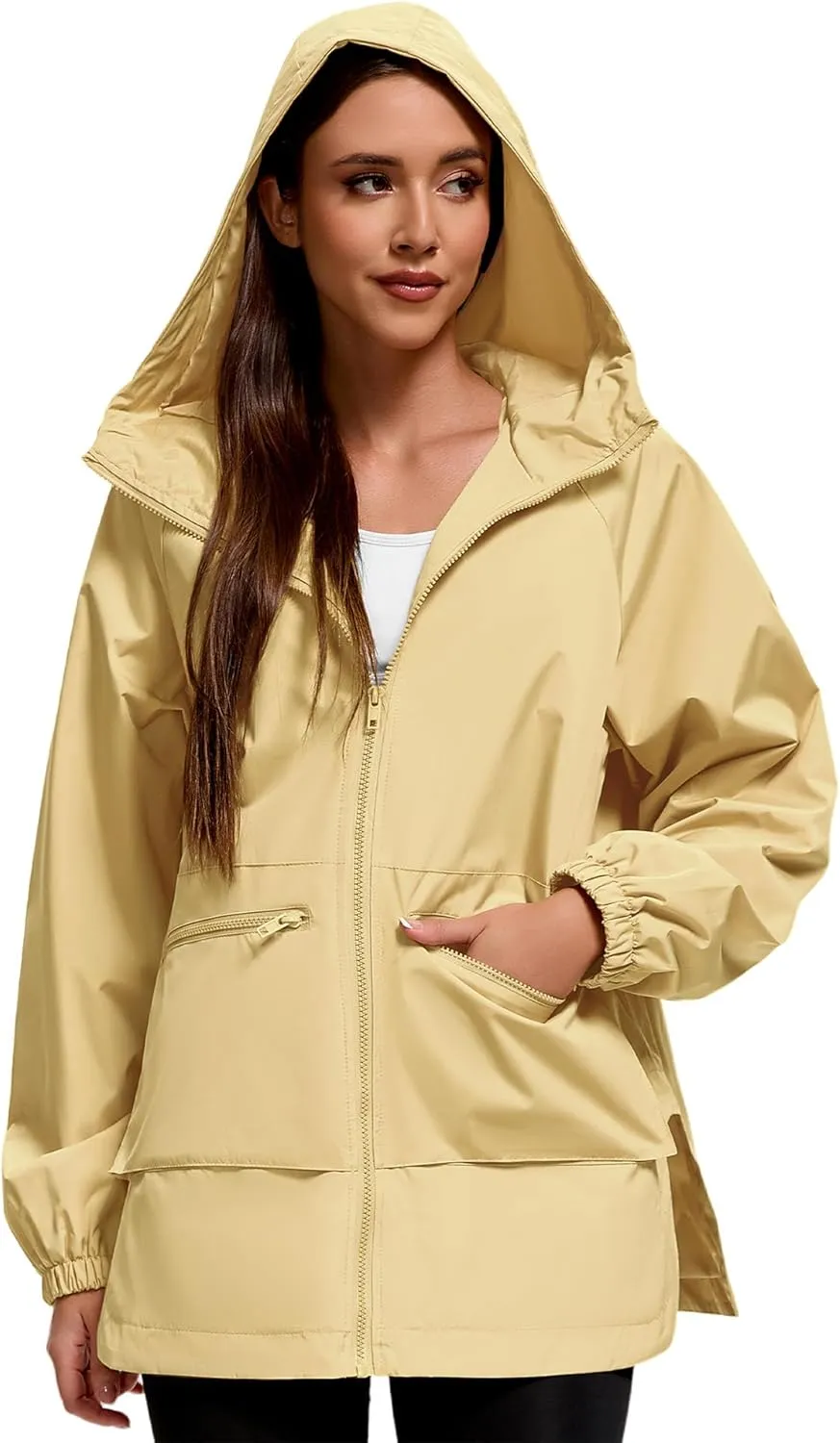 American Trends Women Rain Jacket with Hood Lightweight Rain Coats for Women Trench Waterproof Windbreaker With Back Pockets