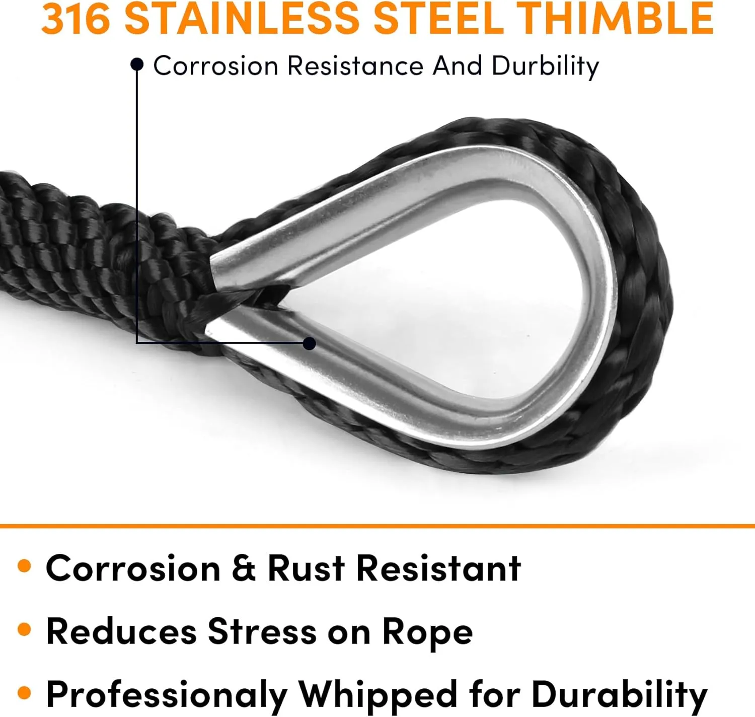 Anchor Rope 100 FT X 3/8 Inch, Premium Solid Braid MFP Anchor Line, Boat Anchor Rope with Stainless Steel Thimble and Shackle (Black)