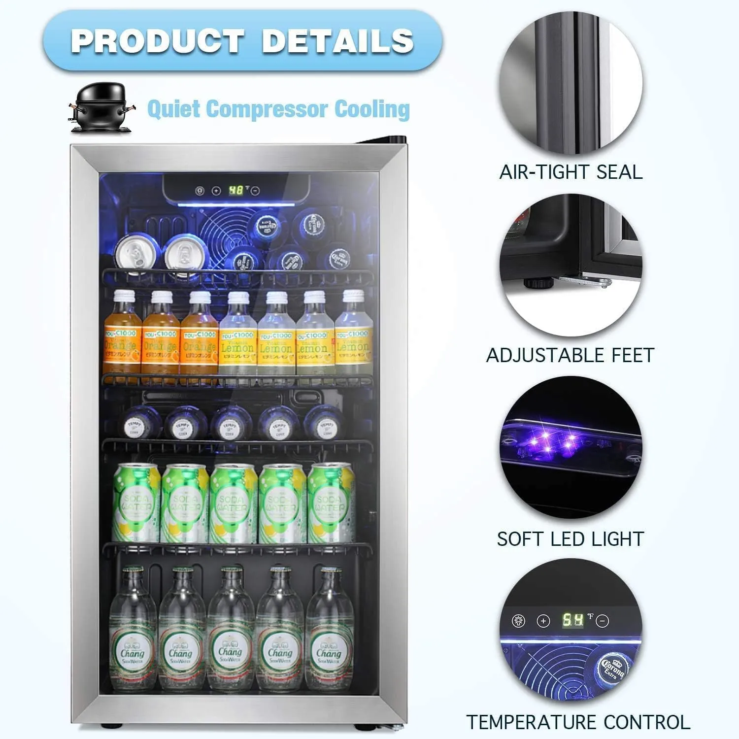 Antarctic Star Beverage Refrigerator Cooler -120 Can Glass Door Mini Fridge, for Soda Cola Beer or Wine Constant Glass Door Small Drink Dispenser Clear Front Door for Home, Bar 3.2cu.ft