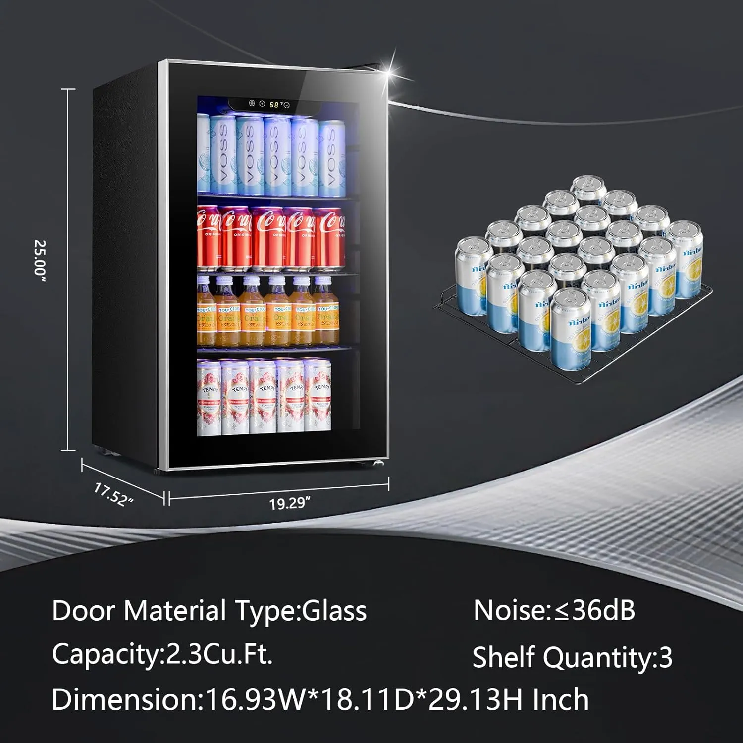 Antarctic Star Beverage Refrigerator Cooler - 95 Can Mini Fridge Glass Door for Soda Beer Wine, 32-61℉, Quiet Compressor, Removable Shelves for Home, Office or Bar, 2.3 cu.ft