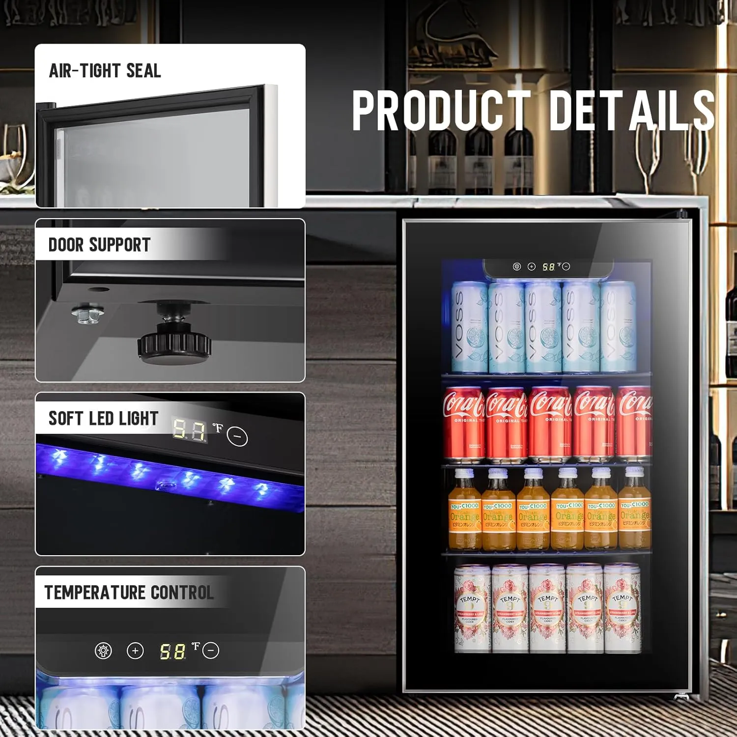 Antarctic Star Beverage Refrigerator Cooler - 95 Can Mini Fridge Glass Door for Soda Beer Wine, 32-61℉, Quiet Compressor, Removable Shelves for Home, Office or Bar, 2.3 cu.ft