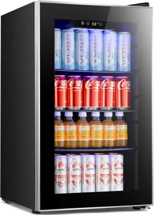 Antarctic Star Beverage Refrigerator Cooler - 95 Can Mini Fridge Glass Door for Soda Beer Wine, 32-61℉, Quiet Compressor, Removable Shelves for Home, Office or Bar, 2.3 cu.ft