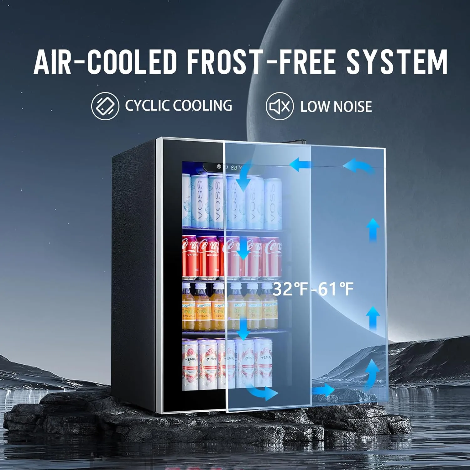 Antarctic Star Beverage Refrigerator Cooler - 95 Can Mini Fridge Glass Door for Soda Beer Wine, 32-61℉, Quiet Compressor, Removable Shelves for Home, Office or Bar, 2.3 cu.ft