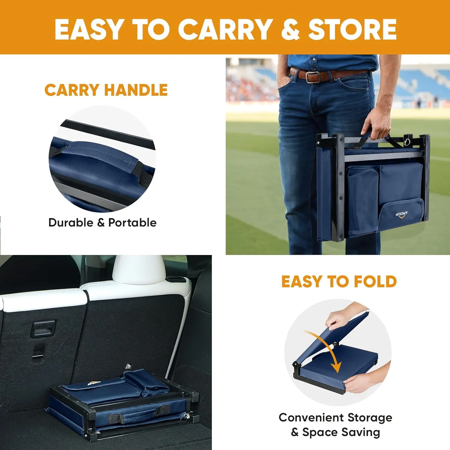 APEXUP Stadium Seats with Back Support, Portable Bleacher Seat with Large Pocket and Cup Holder, Wide Stadium Chair for Sports Events and Concerts