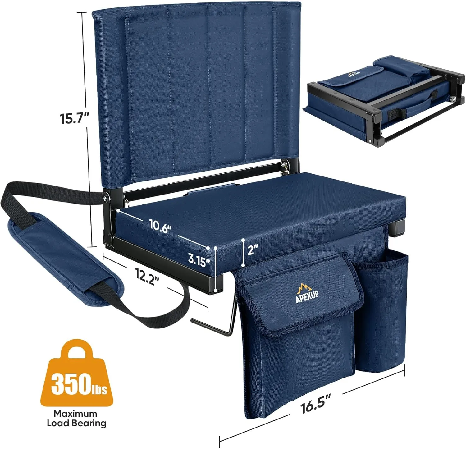 APEXUP Stadium Seats with Back Support, Portable Bleacher Seat with Large Pocket and Cup Holder, Wide Stadium Chair for Sports Events and Concerts