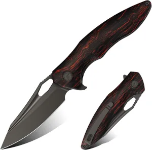 Apollo Pocket Knife, 3.3" 14C28N Blade Damascus Pattern G10 Handle Folding Knife with Liner Lock, EDC Knife with Pocket Clip for Camping, Hunting, Survival, Unique Gift for Men Women