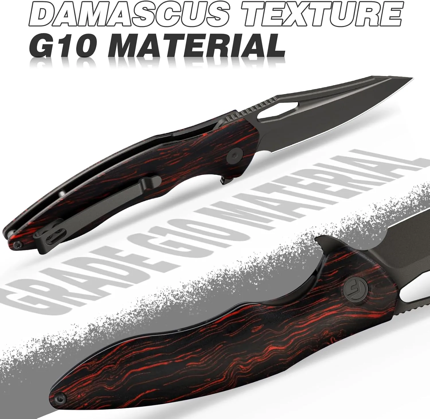 Apollo Pocket Knife, 3.3" 14C28N Blade Damascus Pattern G10 Handle Folding Knife with Liner Lock, EDC Knife with Pocket Clip for Camping, Hunting, Survival, Unique Gift for Men Women