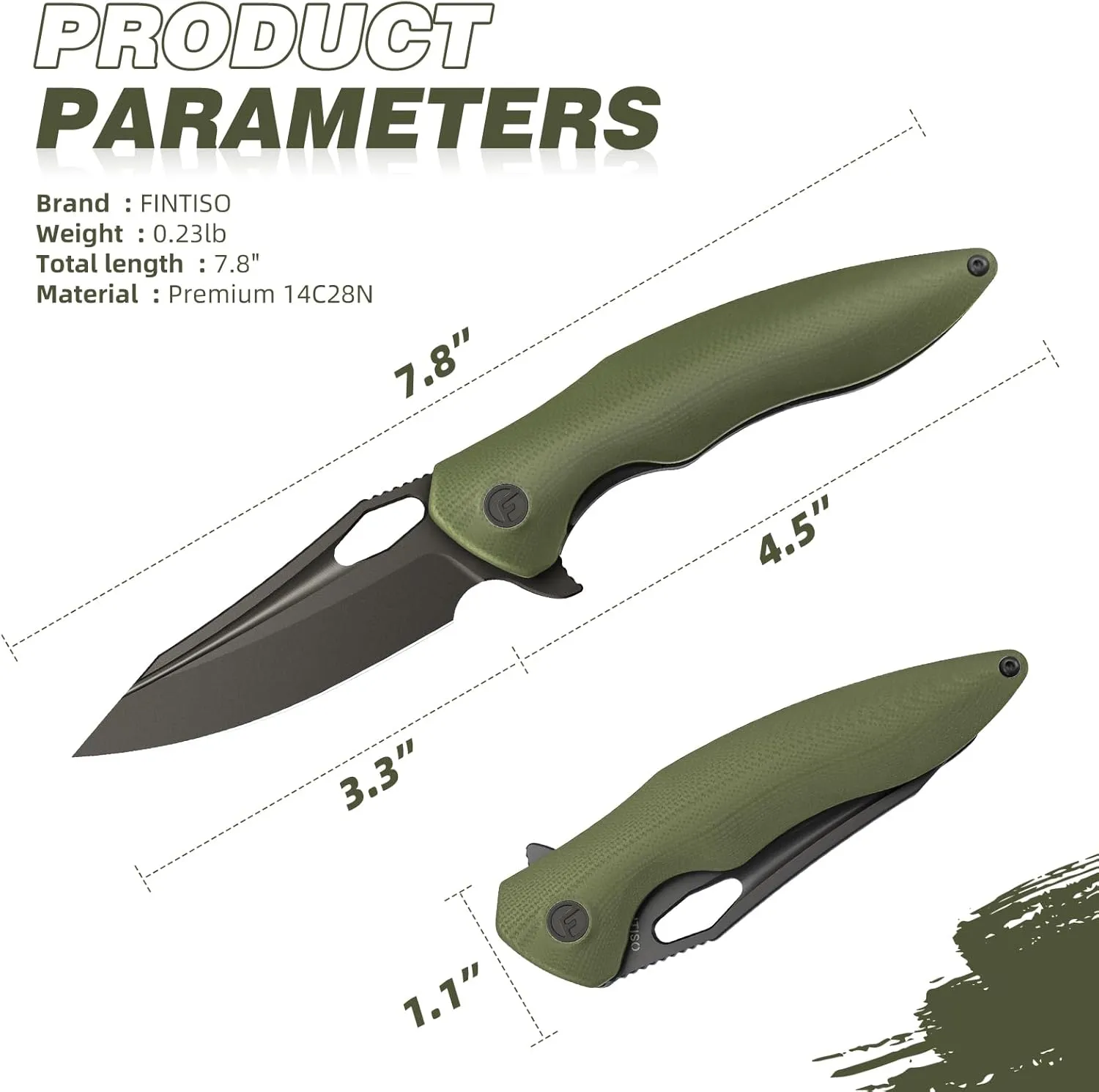 Apollo Pocket Knife, 3.3" 14C28N Blade G10 Handle Folding Knife with Liner Lock, Small EDC Knife with Pocket Clip for Camping, Survival, Hunting, Unique Gift for Men Women