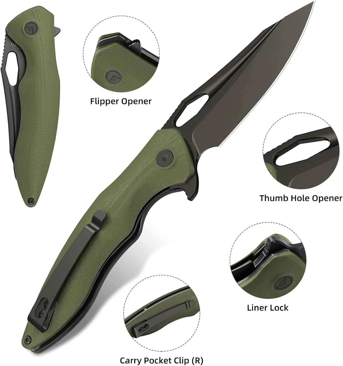 Apollo Pocket Knife, 3.3" 14C28N Blade G10 Handle Folding Knife with Liner Lock, Small EDC Knife with Pocket Clip for Camping, Survival, Hunting, Unique Gift for Men Women