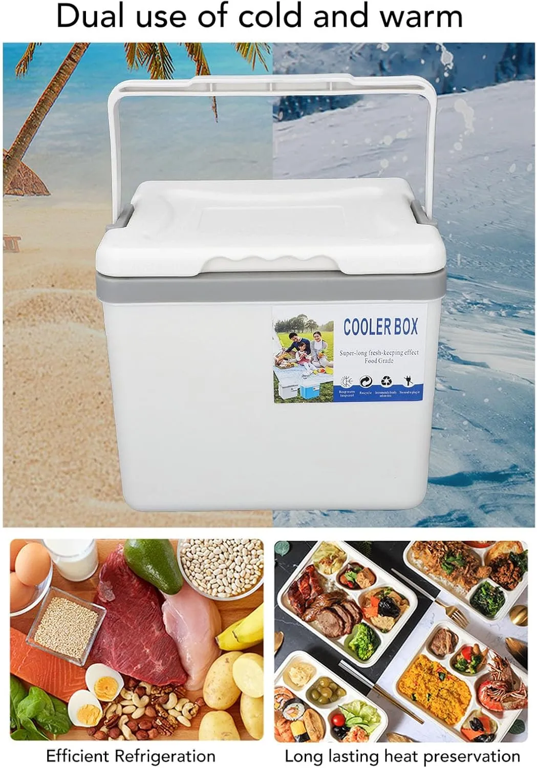 Aramox 6L Insulated Portable Cooler Box, Leak Proof Ice Chest Lunch Box with Handles Keeps Food and Drinks Cold or Hot for Camping Picnic (White)