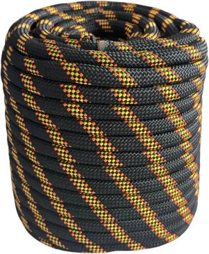 Arborist Rope Braided Polyester Climbing Rope 1/2Inch X 150Ft 48 Strands Black Bull Rope for Various Outdoor Applications,Construction,Tree,Pulling,Swing,Climbing