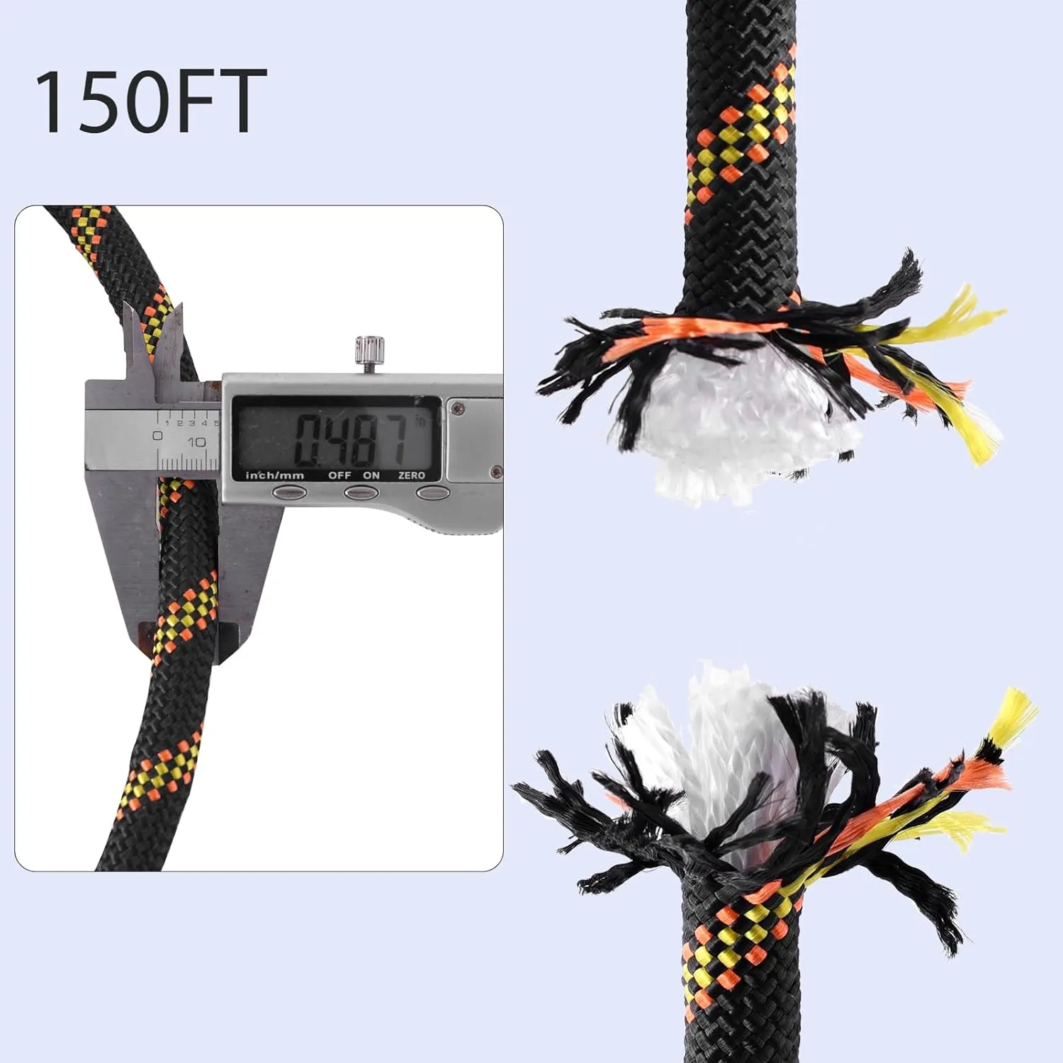 Arborist Rope Braided Polyester Climbing Rope 1/2Inch X 150Ft 48 Strands Black Bull Rope for Various Outdoor Applications,Construction,Tree,Pulling,Swing,Climbing
