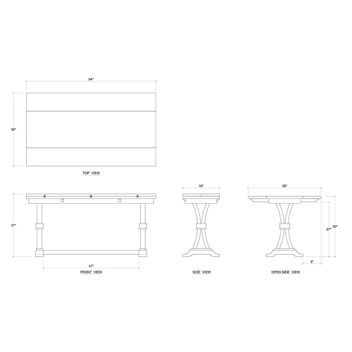 Archer Folding Top Sofa Table in Straw Wash