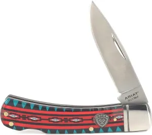 ARIAT Large 3" Smooth Blade on Colorful Aztec Acrylic Folding Knife