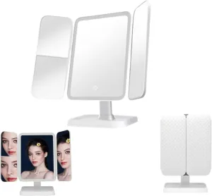Aristoparis Makeup Mirror, Glisera Smart Mirror, Glisera Makeup Mirror, 3 Color Led Makeup Mirror with Magnification, Folding Three-Sided Makeup Mirror, Makeup Vanity Mirror with Lights