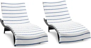Arkwright Las Rayas Chaise Lounge Cover - Pack of 2 - Terry Towel 100% Striped Soft Cotton with Pocket Holder for Beach Pool Outdoor Chair, 30 x 85 in, Navy