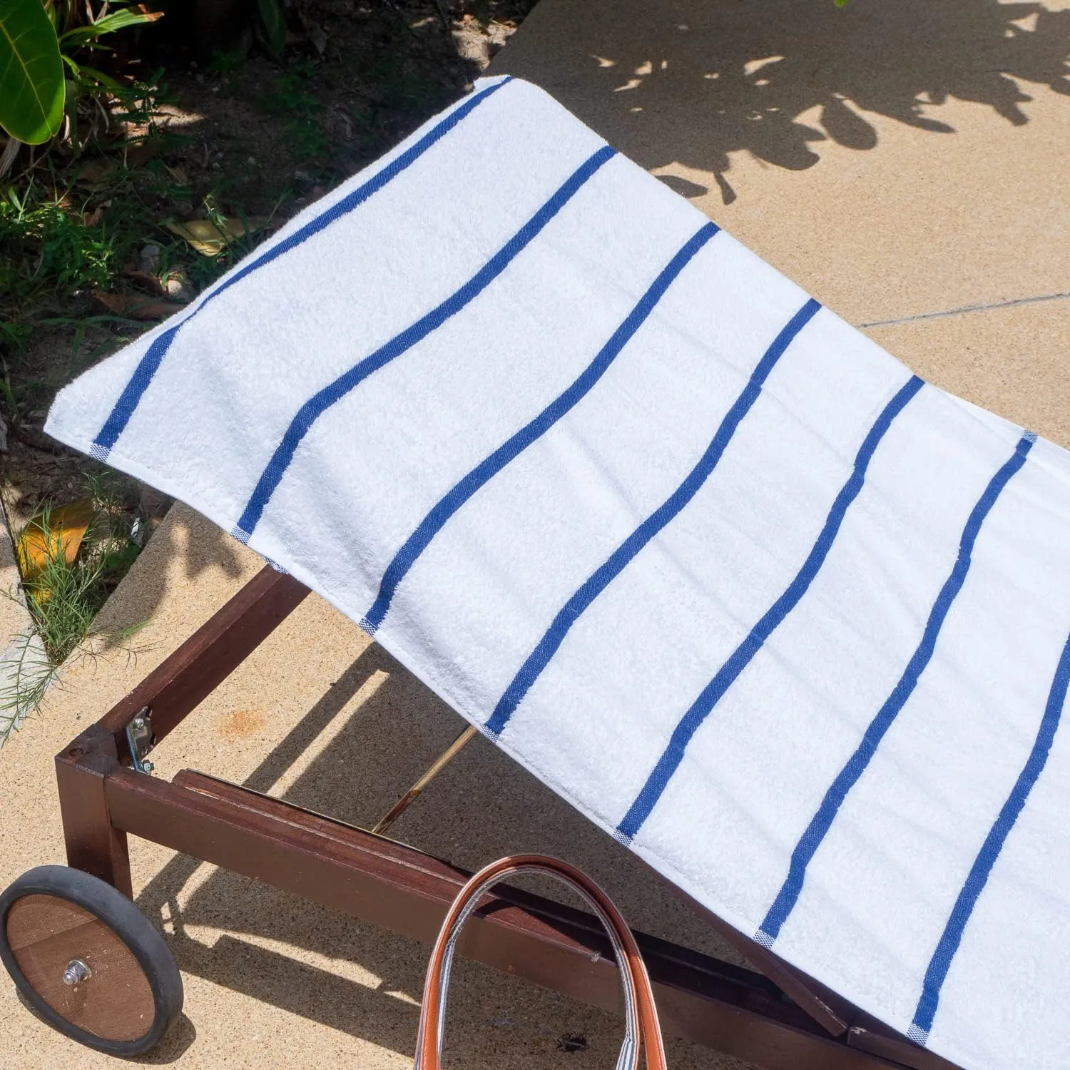 Arkwright Las Rayas Chaise Lounge Cover - Pack of 2 - Terry Towel 100% Striped Soft Cotton with Pocket Holder for Beach Pool Outdoor Chair, 30 x 85 in, Navy