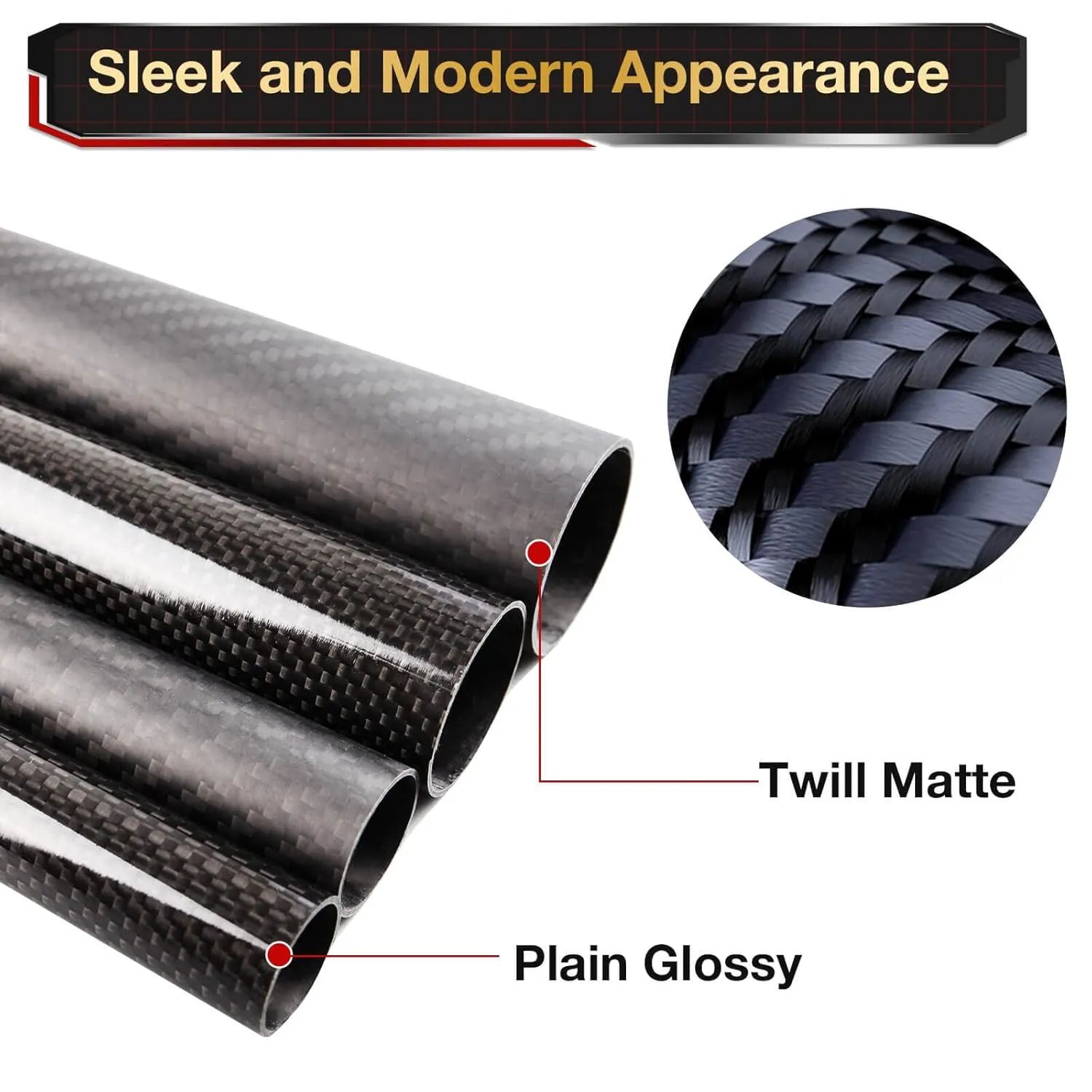 ARRIS 20mm Outer Dia. 500mm 3K Roll Wrapped 100% Carbon Fiber Tube 18mm x 20mm x 500mm Matt Surface (2 PCS)