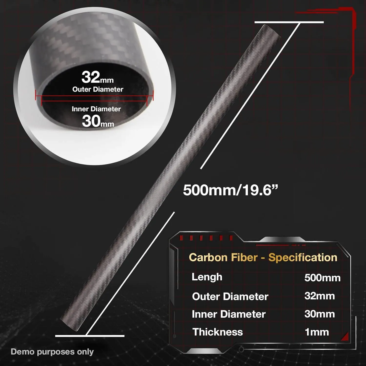ARRIS 20mm Outer Dia. 500mm 3K Roll Wrapped 100% Carbon Fiber Tube 18mm x 20mm x 500mm Matt Surface (2 PCS)