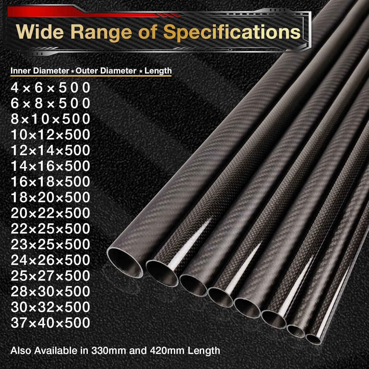ARRIS 20mm Outer Dia. 500mm 3K Roll Wrapped 100% Carbon Fiber Tube 18mm x 20mm x 500mm Matt Surface (2 PCS)