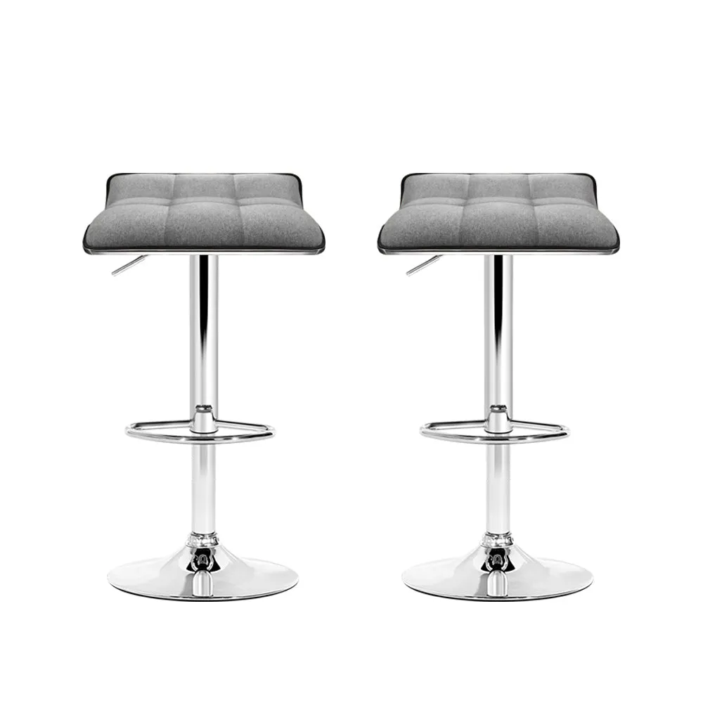 Artiss Set of 2 Fabric Bar Stools Swivel Bar Stools- Grey Chrome