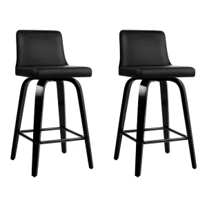 Artiss Set of 2 Wooden PU Leather Bar Stool - Black