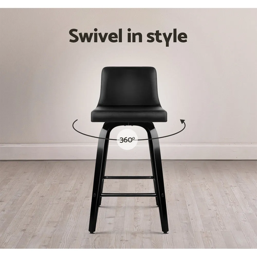 Artiss Set of 2 Wooden PU Leather Bar Stool - Black