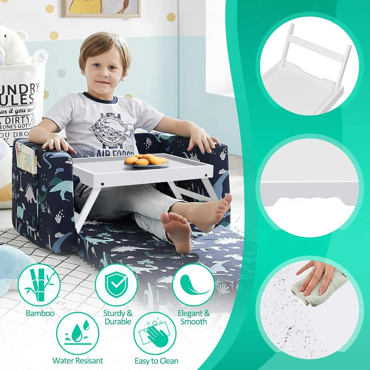 Artmeer Bed Tray Table with Folding Legs,Bamboo Breakfast in Bed for TV Table, Laptop Computer Tray,Eating,Snack Tray (White) Large Size