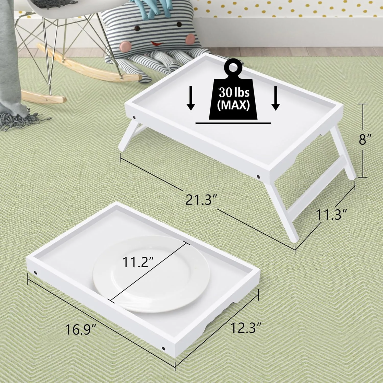 Artmeer Bed Tray Table with Folding Legs,Bamboo Breakfast in Bed for TV Table, Laptop Computer Tray,Eating,Snack Tray (White) Large Size
