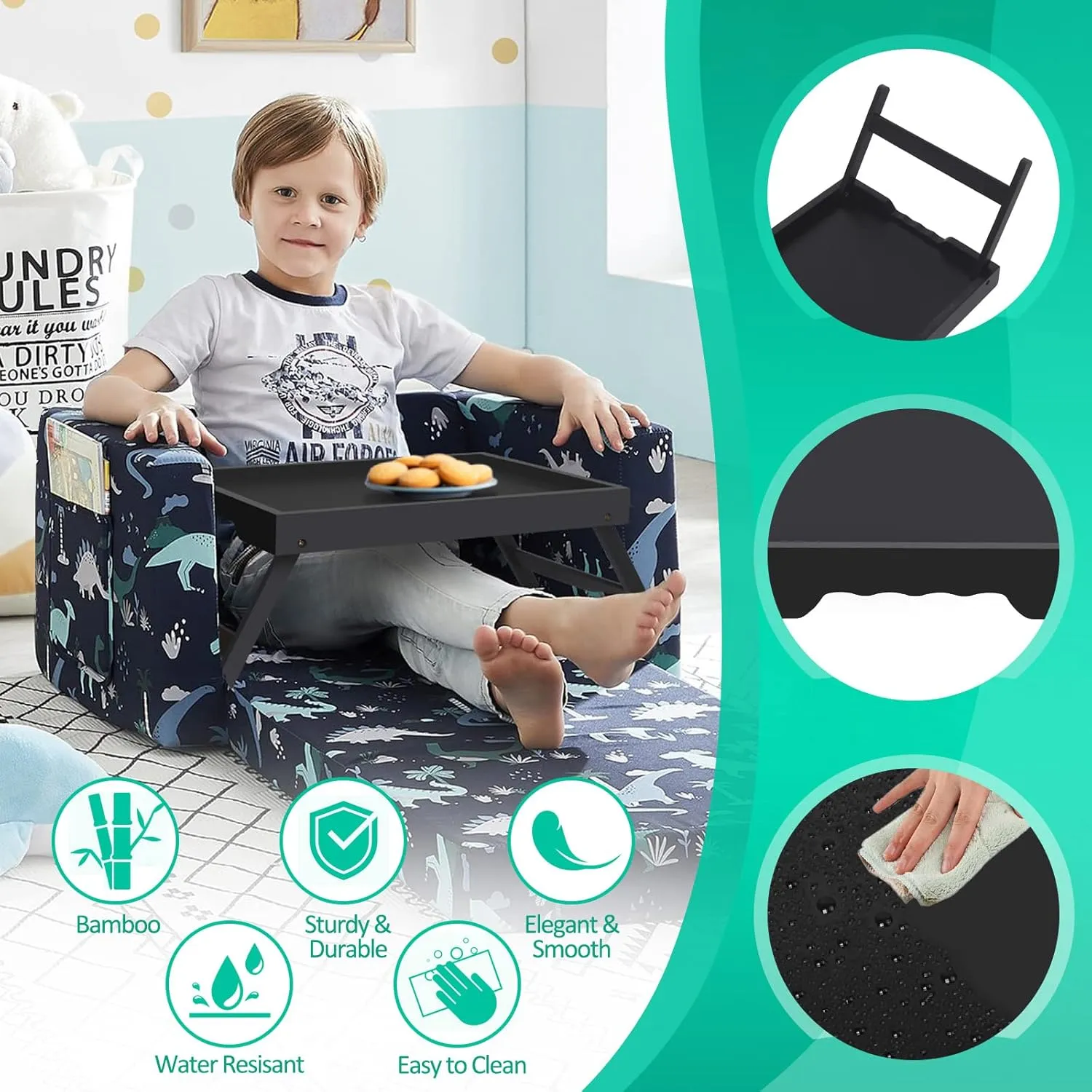 Artmeer Bed Tray Table with Folding Legs,Bamboo Breakfast in Bed for TV Table, Laptop Computer Tray,Eating,Snack Tray(Black) Large Size