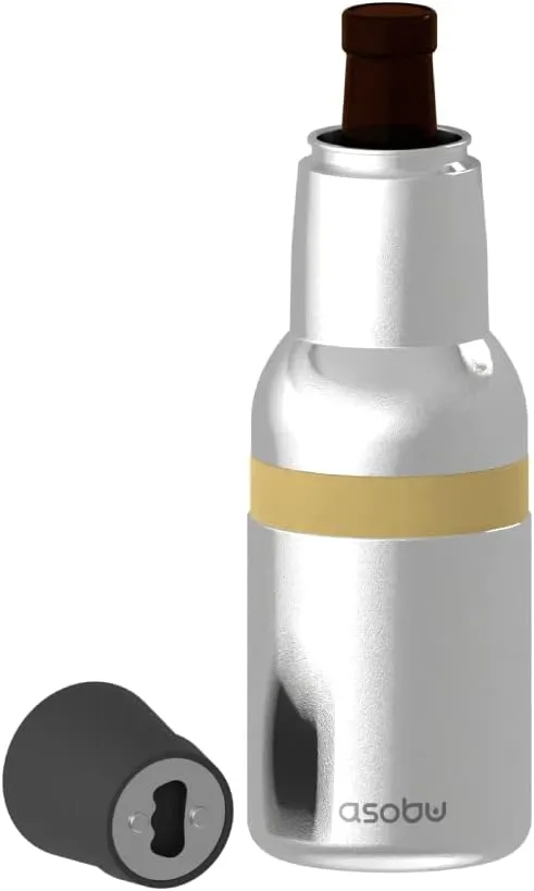 Asobu Frosty Beer 2.0 Fully Insulated Stainless Steel 12 Ounce Beer Bottle and Can Cooler with Beer Bottle Opener (Star Silver)