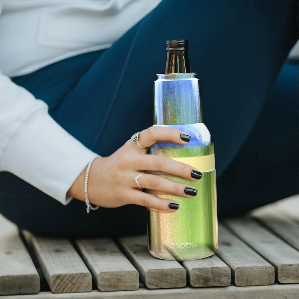 Asobu Frosty Beer 2.0 Fully Insulated Stainless Steel 12 Ounce Beer Bottle and Can Cooler with Beer Bottle Opener (Star Silver)