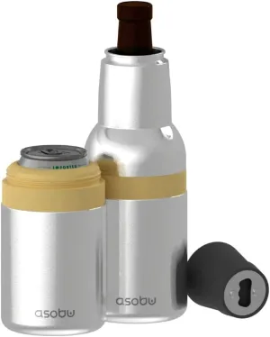 Asobu Frosty Beer 2.0 Fully Insulated Stainless Steel 12 Ounce Beer Bottle and Can Cooler with Beer Bottle Opener (Star Silver)