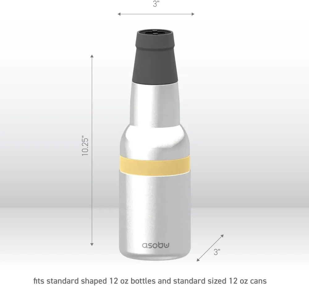 Asobu Frosty Beer 2.0 Fully Insulated Stainless Steel 12 Ounce Beer Bottle and Can Cooler with Beer Bottle Opener (Star Silver)
