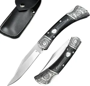 Assisted Opening EDC Pocket Knife for Men, D2 Stainless Steel Blade, Lock-back Tactical Knife with Mikata Handle, Button Folding Knife for Camping